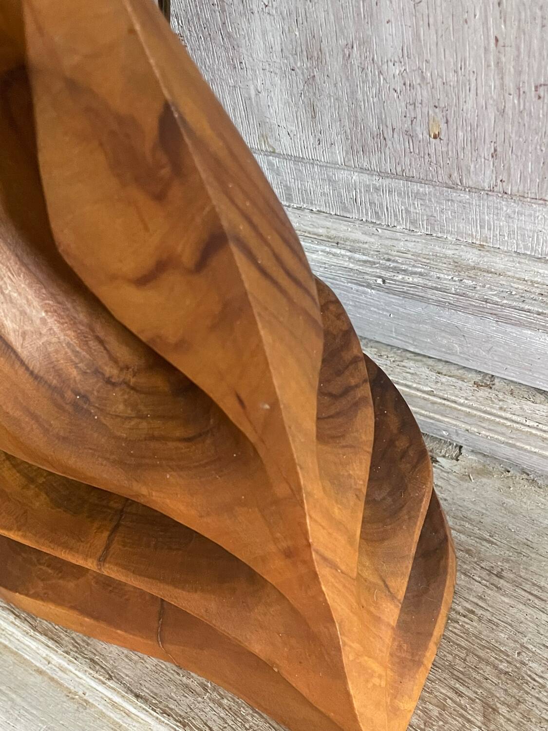 Vintage olive wood carved lamp 59cm