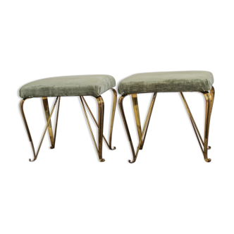 Pair of brass and velvet benches, Italy 1950s