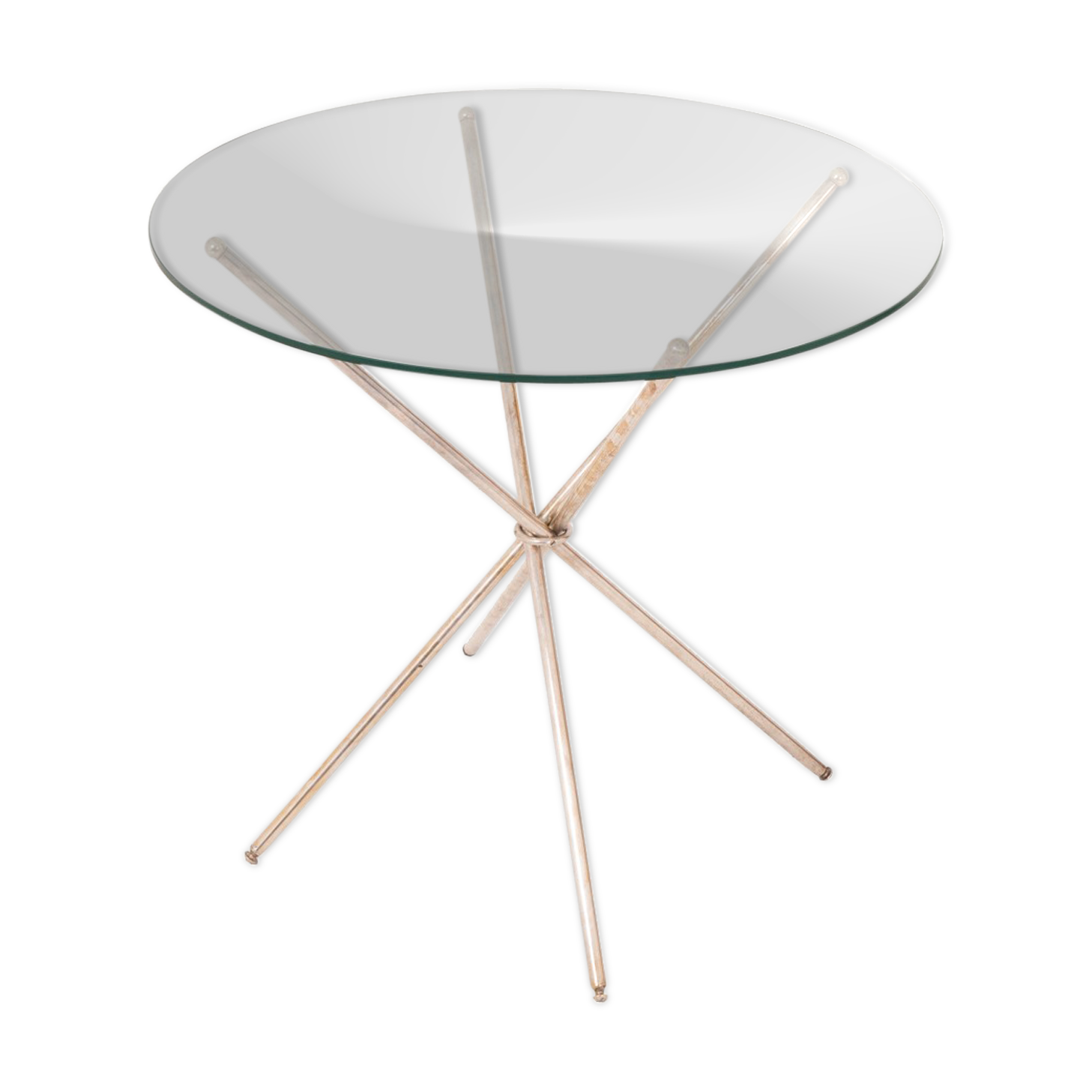 Guéridon mikado en laiton argenté et verre, années 1980
