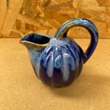 Antique alphonse mouton melon pitcher flamed ceramic blue vintage