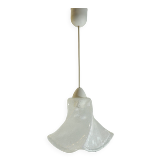 Vintage Frosted Glass Flower Pendant Light - 1950s Ceiling Lamp