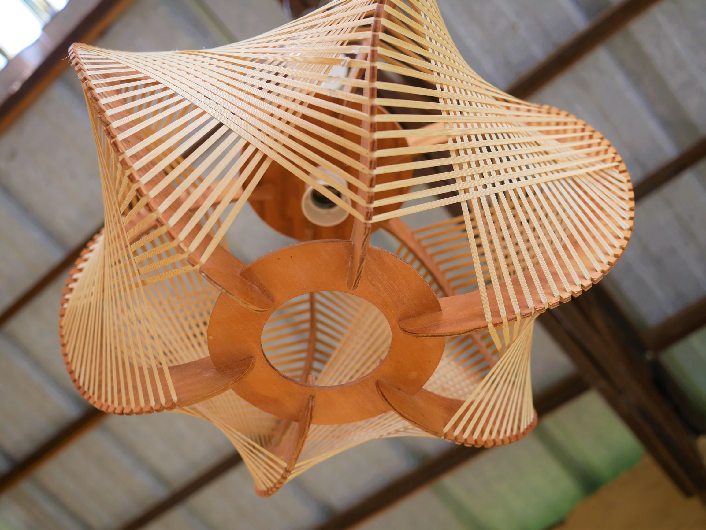Large Scandinavian vintage wood and wire hanging
