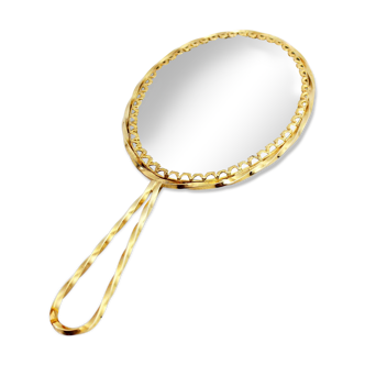 Brass and porcelain hand mirror
