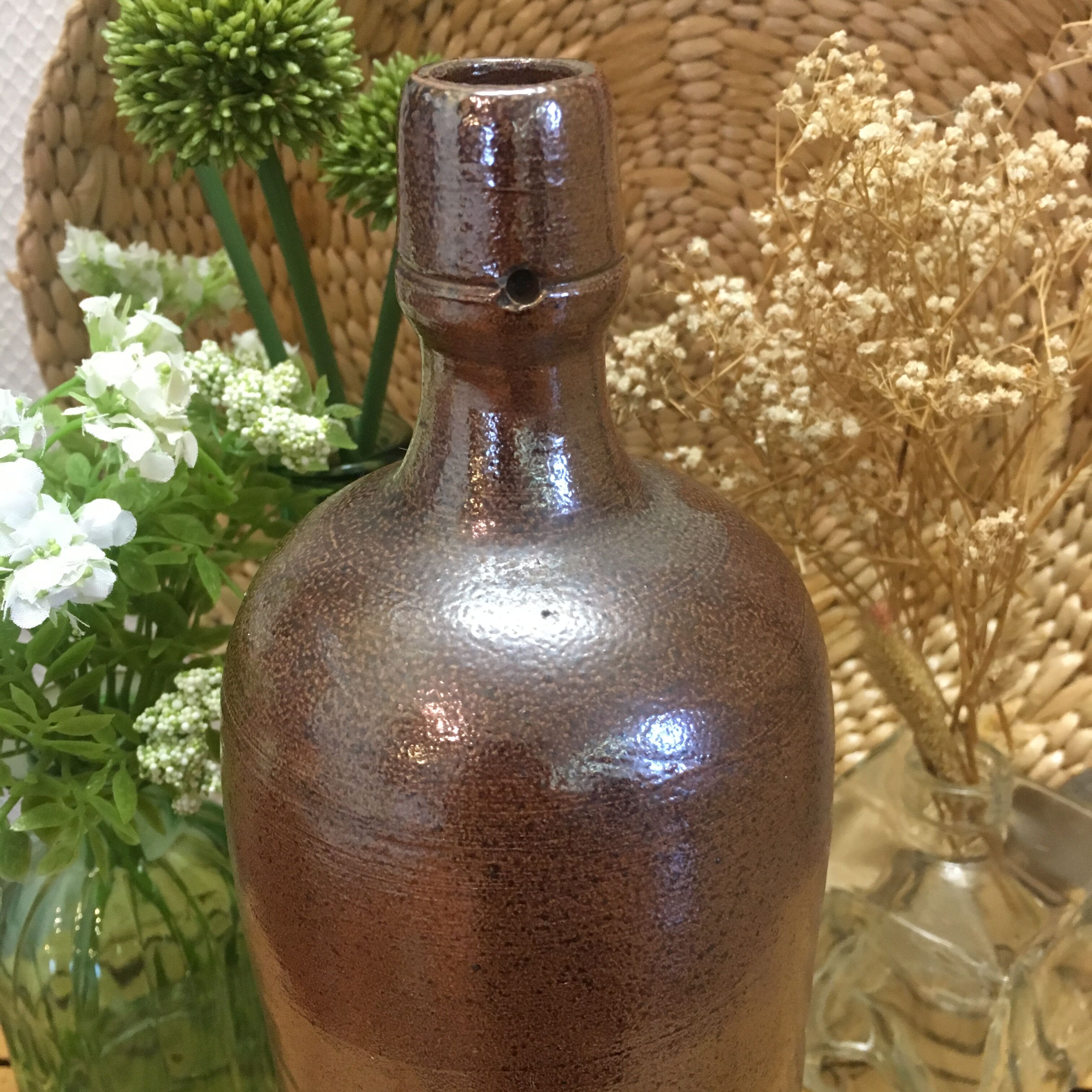 Brown glazed stoneware bottle
