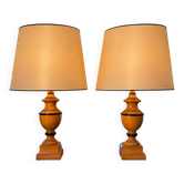 Paire de grandes lampes Le Dauphin Verdennes en bois tourné années 70