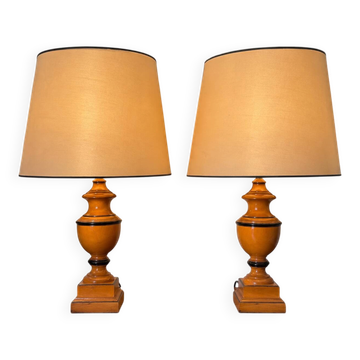 Pair of large Le Dauphin Verdennes lamps made of turned wood from the 1970s.