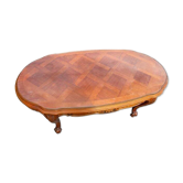 Table basse ovale style Louis XV en marqueterie et verre