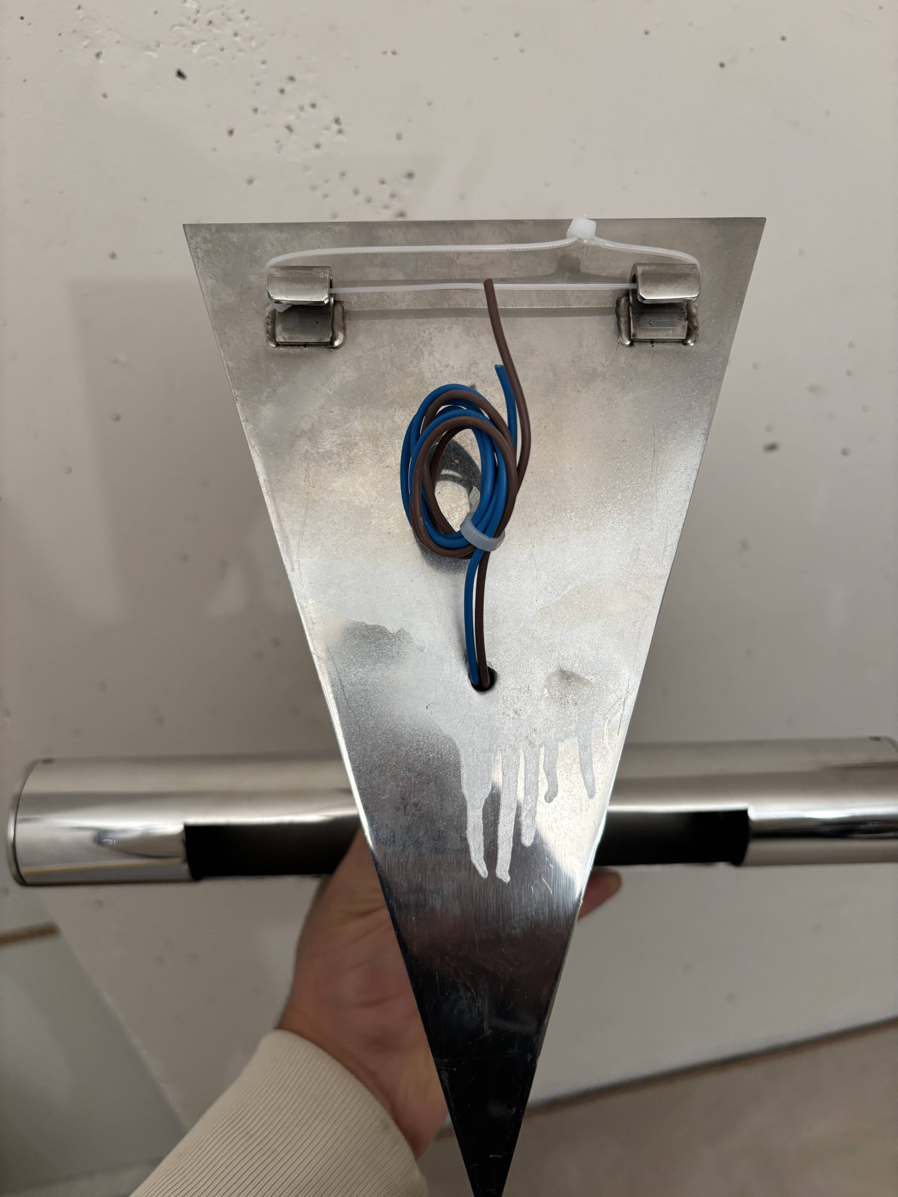 Pair of stainless steel wall lights 1980
