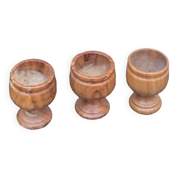 3 coquetiers en bois tourne, vintage