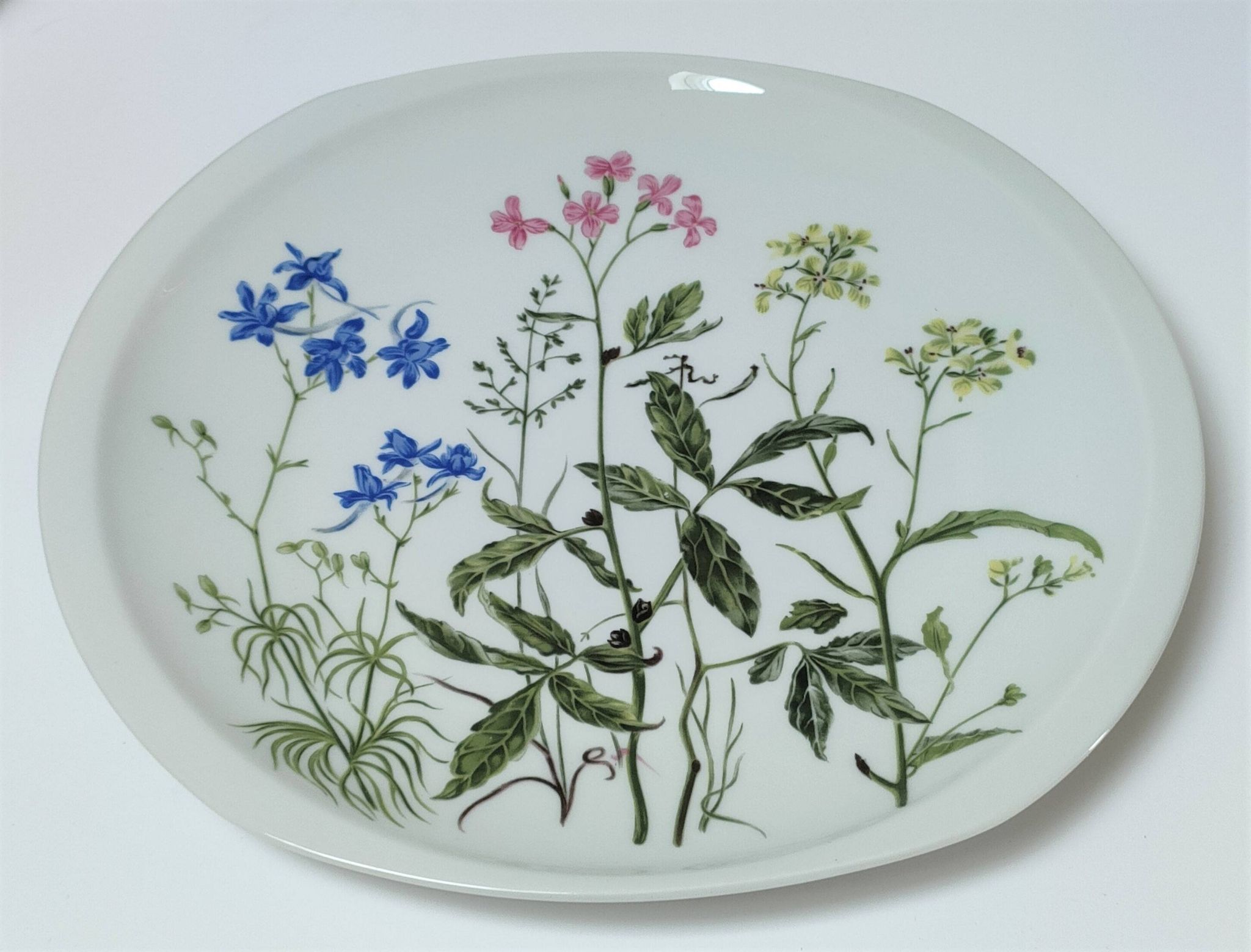 Six flat plates Alcée model porcelain Bernardaud Limoges floral decoration