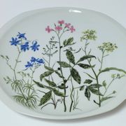 Six flat plates Alcée model porcelain Bernardaud Limoges floral decoration