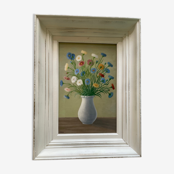 Tableau ancien bouquet de pâquerettes