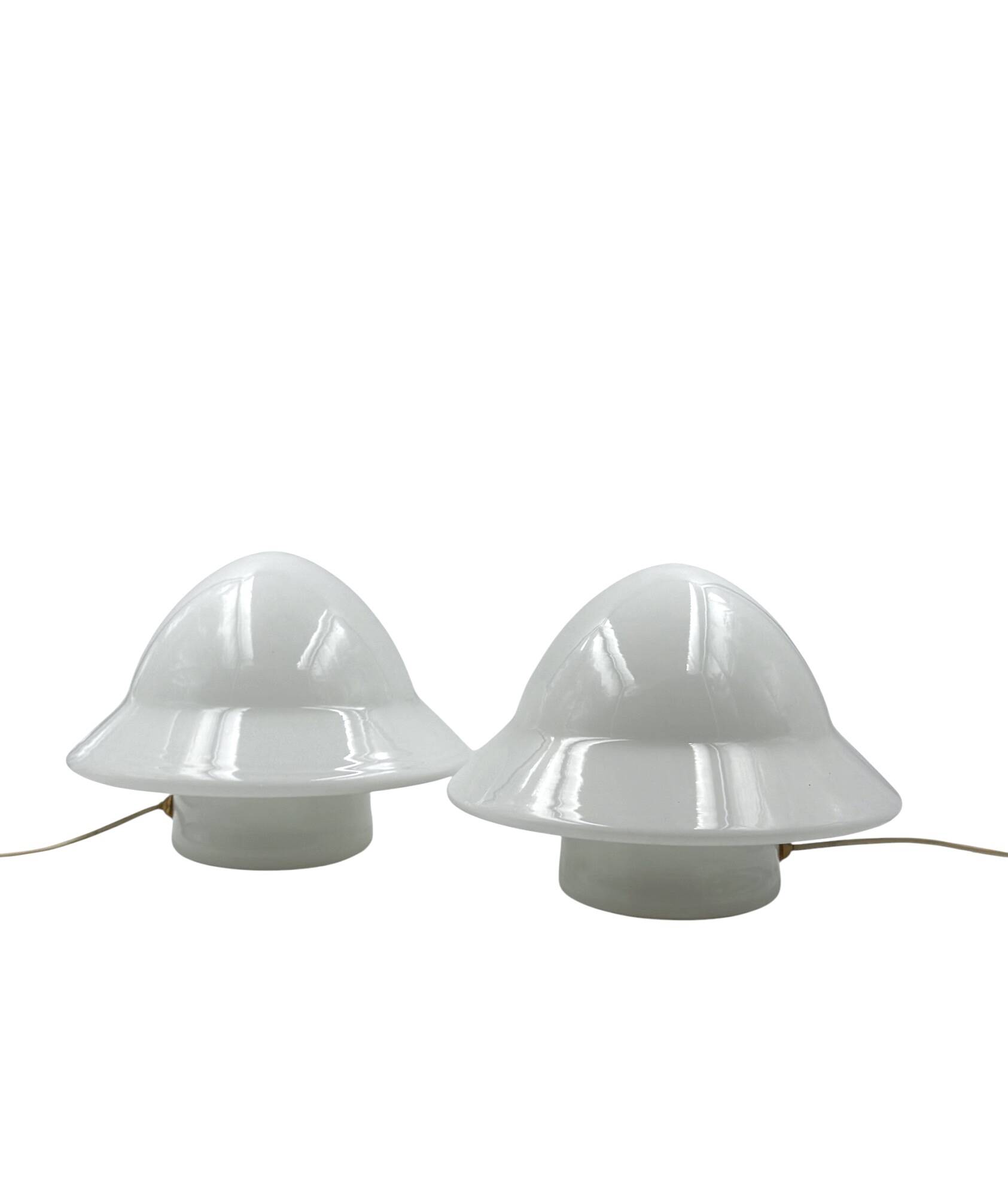 Space age Set of 2 opaline glass table Lamps, Italy 1970s