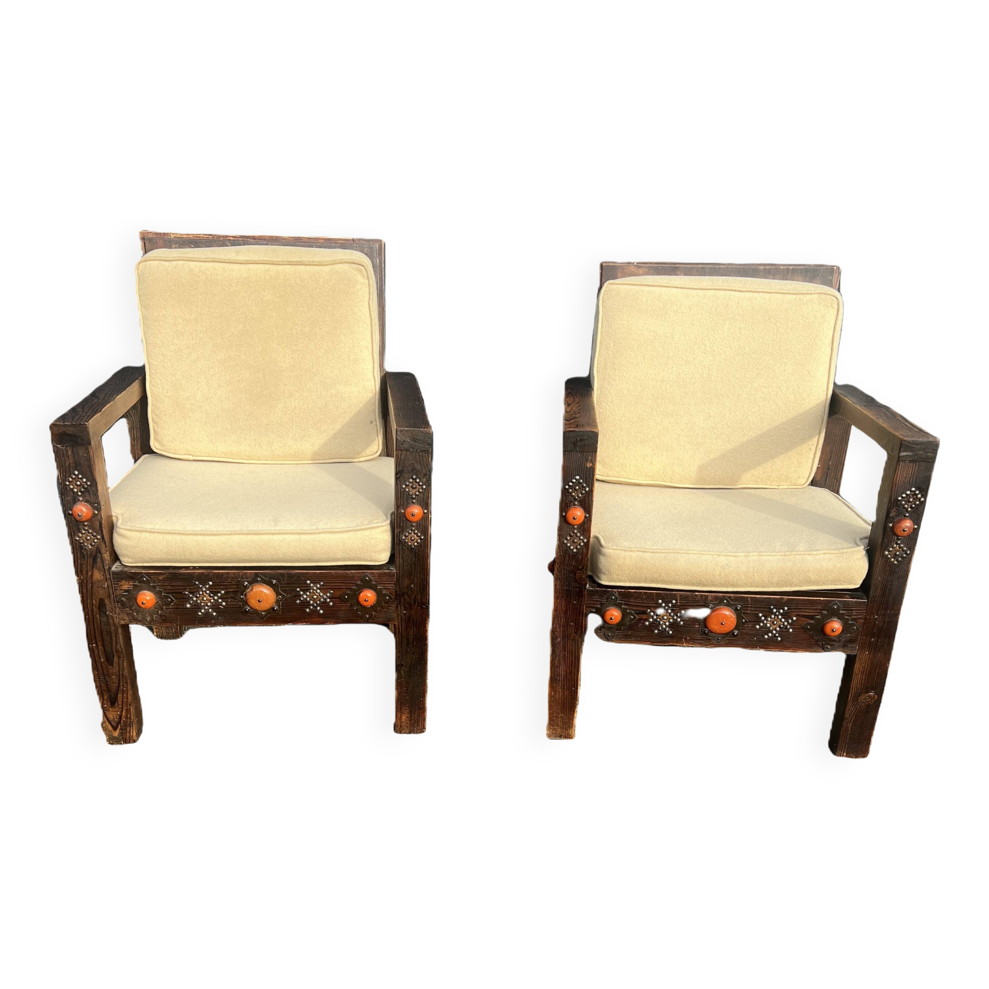 Paire de fauteuils marocains bois vintage