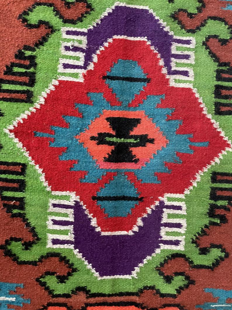 Moldavian runner rug with stylized flowers and geometric design