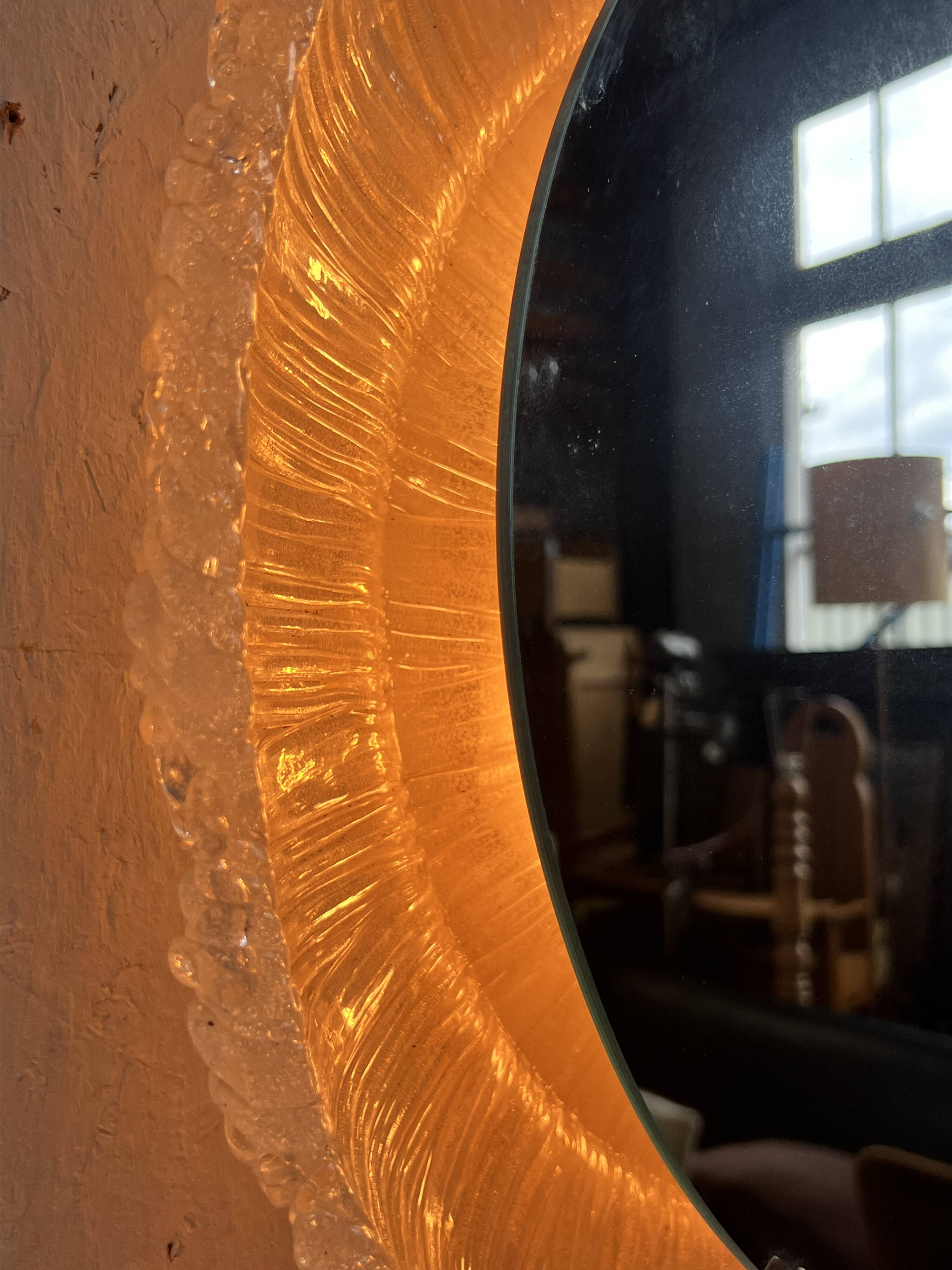 Vintage Round Hillebrand Iceglass Mirror with Lighting