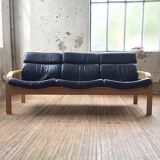 Danish Mathsson sofa + 2 armchairs in curved wood and leather