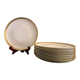 8 flat porcelain plates from Limoges Bernardaud, gilded Greek decoration, twentieth century
