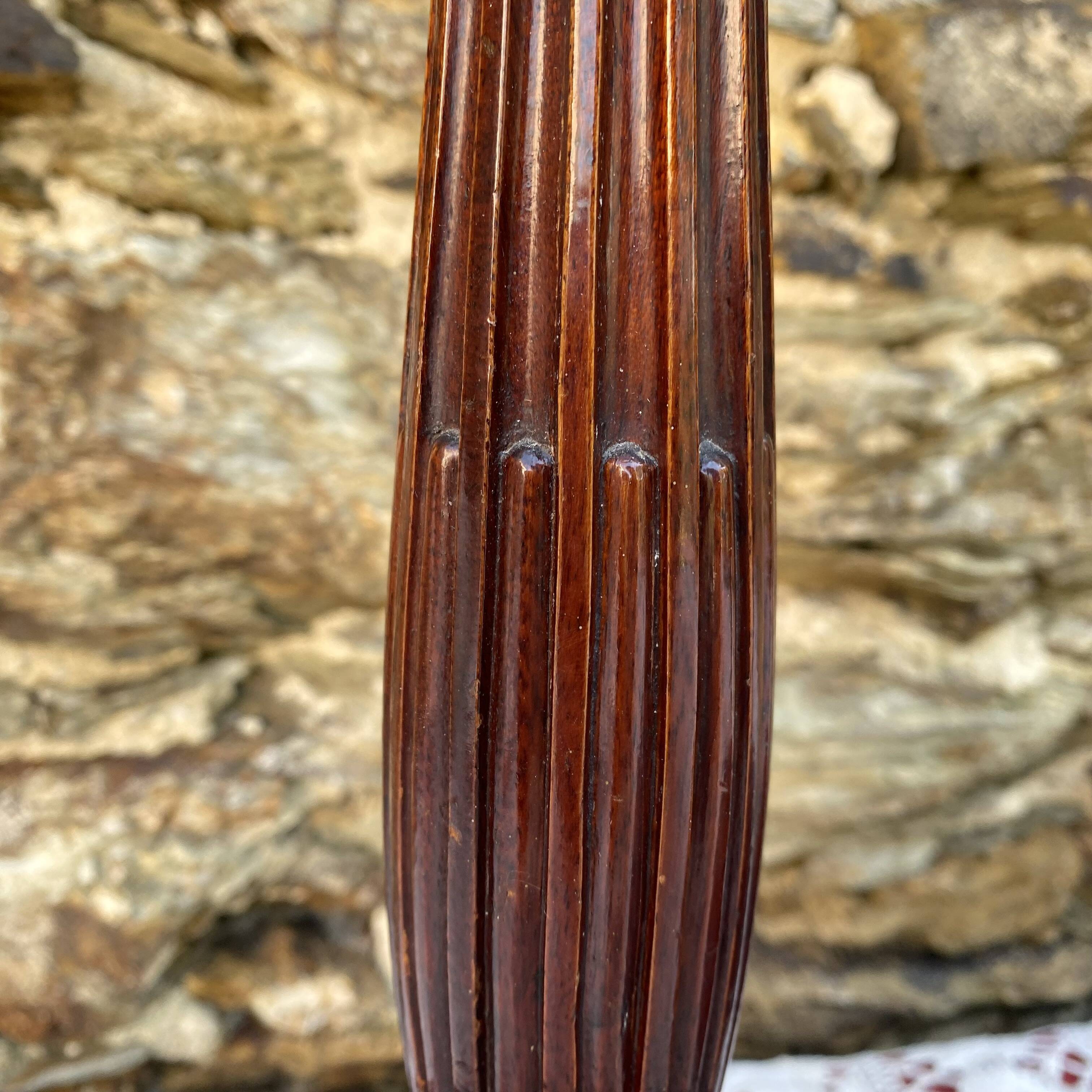 Pair of large retro lamps with wooden column base 72 cm