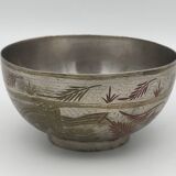 Antique ISLAMIC BOWL in tinned BRASS with engraved decoration and colored patterns