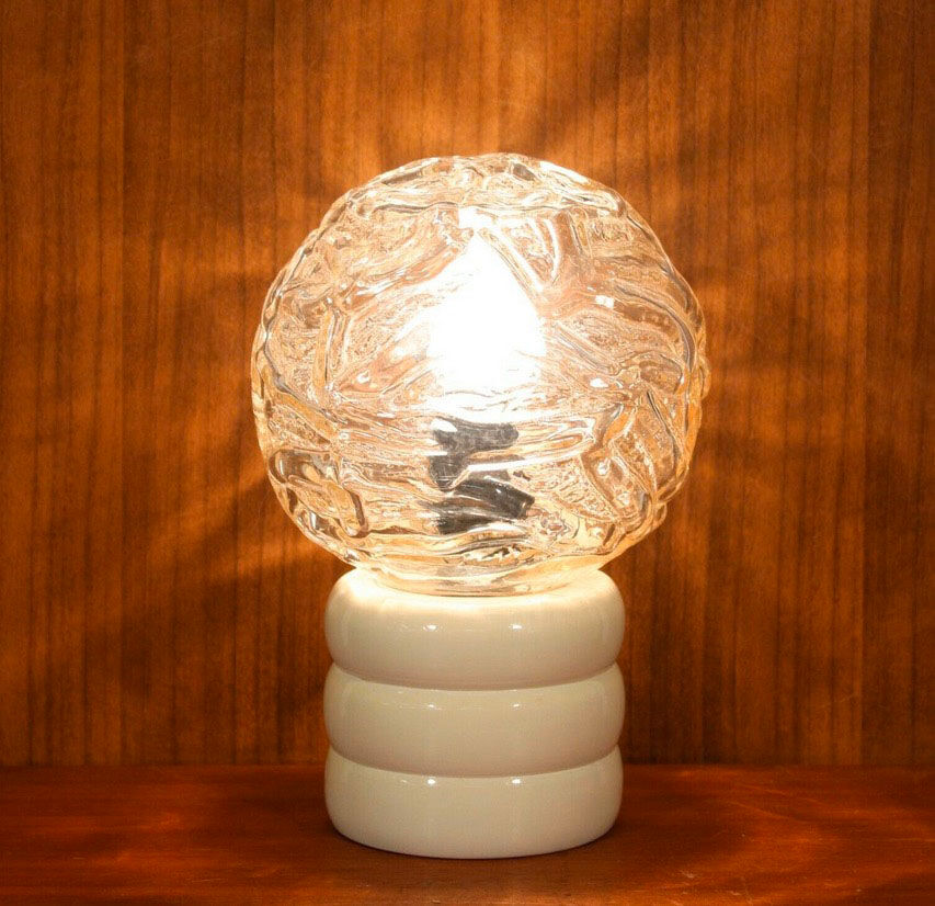 Table lamp, lacquered wood, textured molded glass 1960
