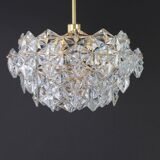 Chandelier in gilded brass and crystal glass by Kinkeldey, Germany, 1970s.