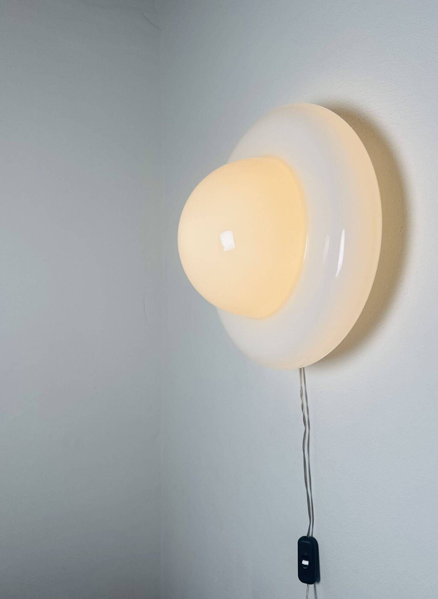 Sculptural Ufo Space Age Wall Lamp In Opal Glass, Italy 1970S