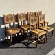 6 rustic style chairs, wood and straw, 1940