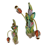 Pair of Italian tulip and leaf sconces, polychrome wood & metal arms, 1960s