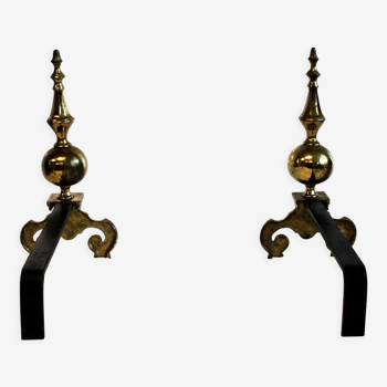 Pair of bronze chenets, baroque style.