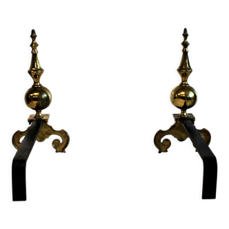 Pair of bronze chenets, baroque style.
