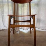 5 beech and teak chairs - Denmark 50s/60s