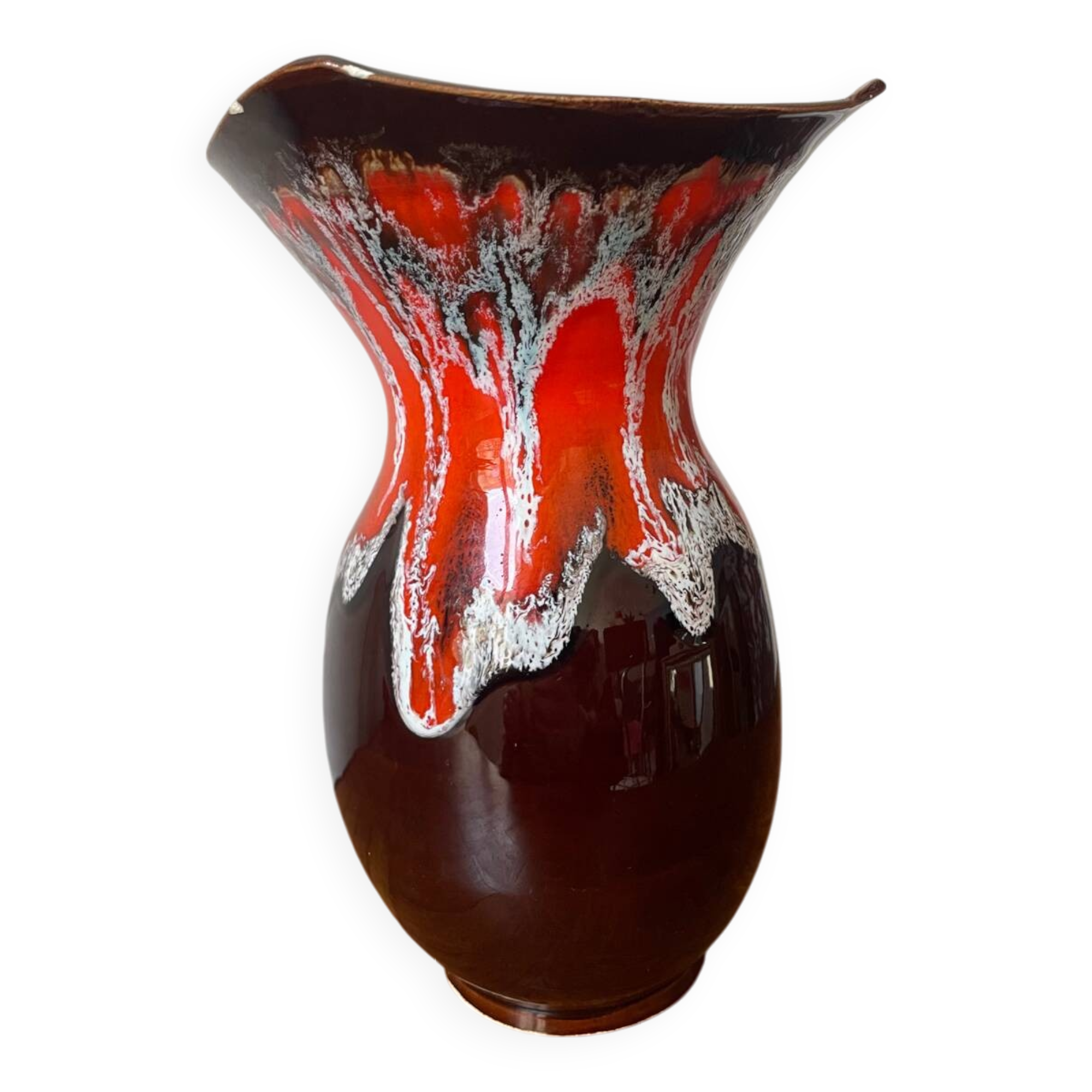 Vallauris vase in brown and orange fat lava