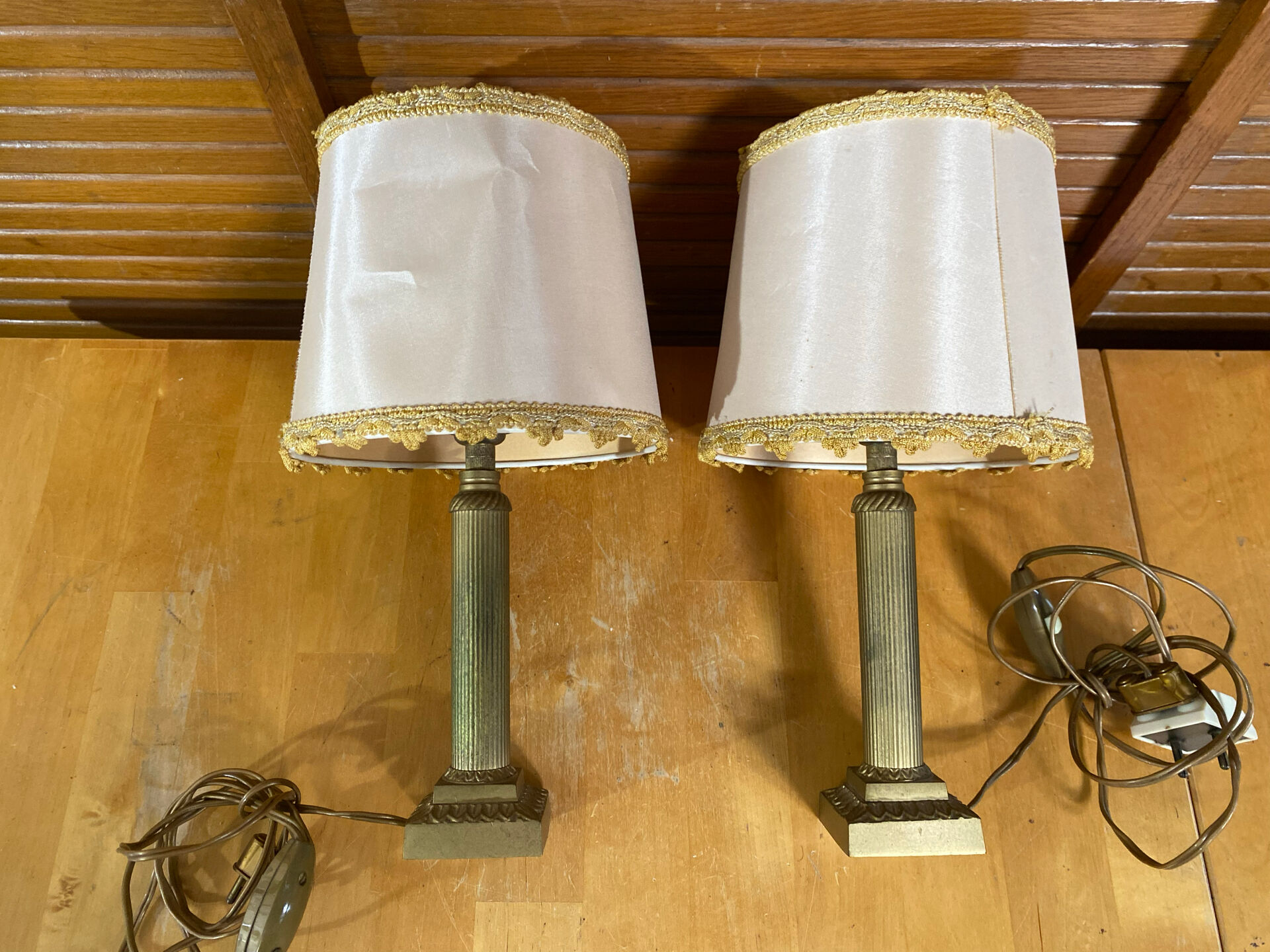 Pair of Antique Neoclassical Bedside Lamps Column Gilded Bronze France