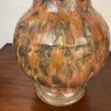 Vase en gres ceramique signé renault argent gres emaille polychrome