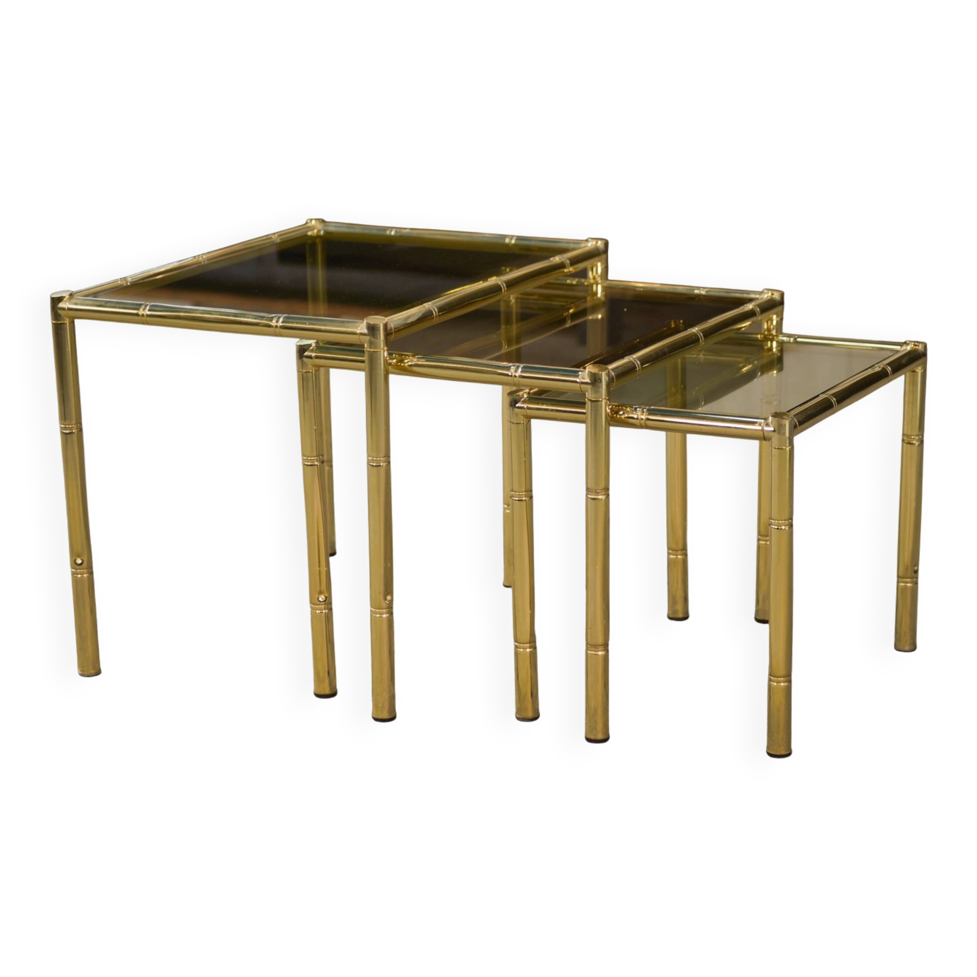 Bamboo imitation brass nesting tables 1980s