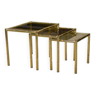 Tables gigognes en laiton imitation bambou 1980’s