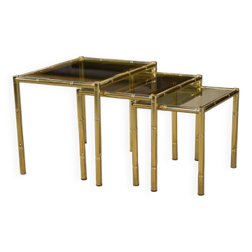 Bamboo imitation brass nesting tables 1980s