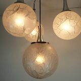 Lampe suspension moderne à 4 lumières en verre et chrome, style milieu du siècle, lumière en cascade, années 1970