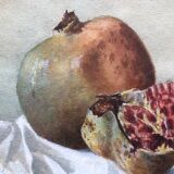 Watercolor "les grenades" signed e. fournillier 1915, in gilded wood frame, still life, perpignan 66