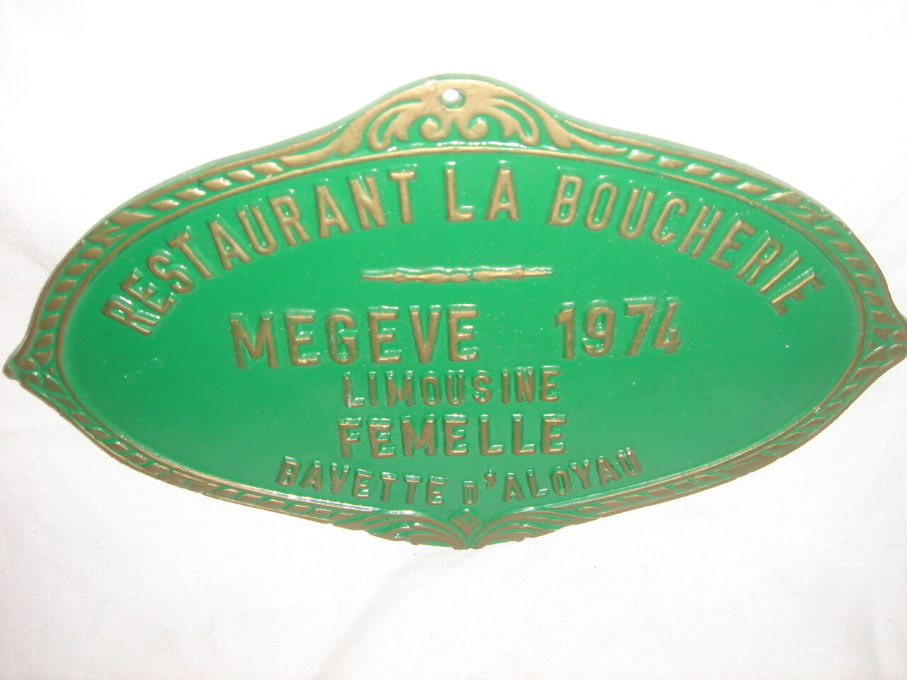 Plaque antique metal restaurant the butcher 1974