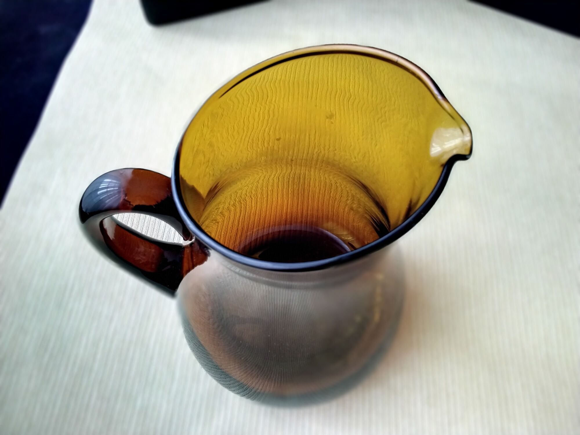 Water pitcher, dark amber blown glass decanter 1.5 L