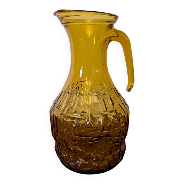 Pichet italien verre ambré texturé 70's