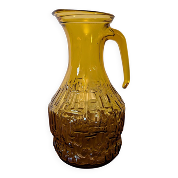 Italian pitcher textured amber glass 70's