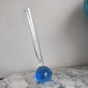 Vintage fine soliflore glass vase with blue ball in murano bubble glass at the base