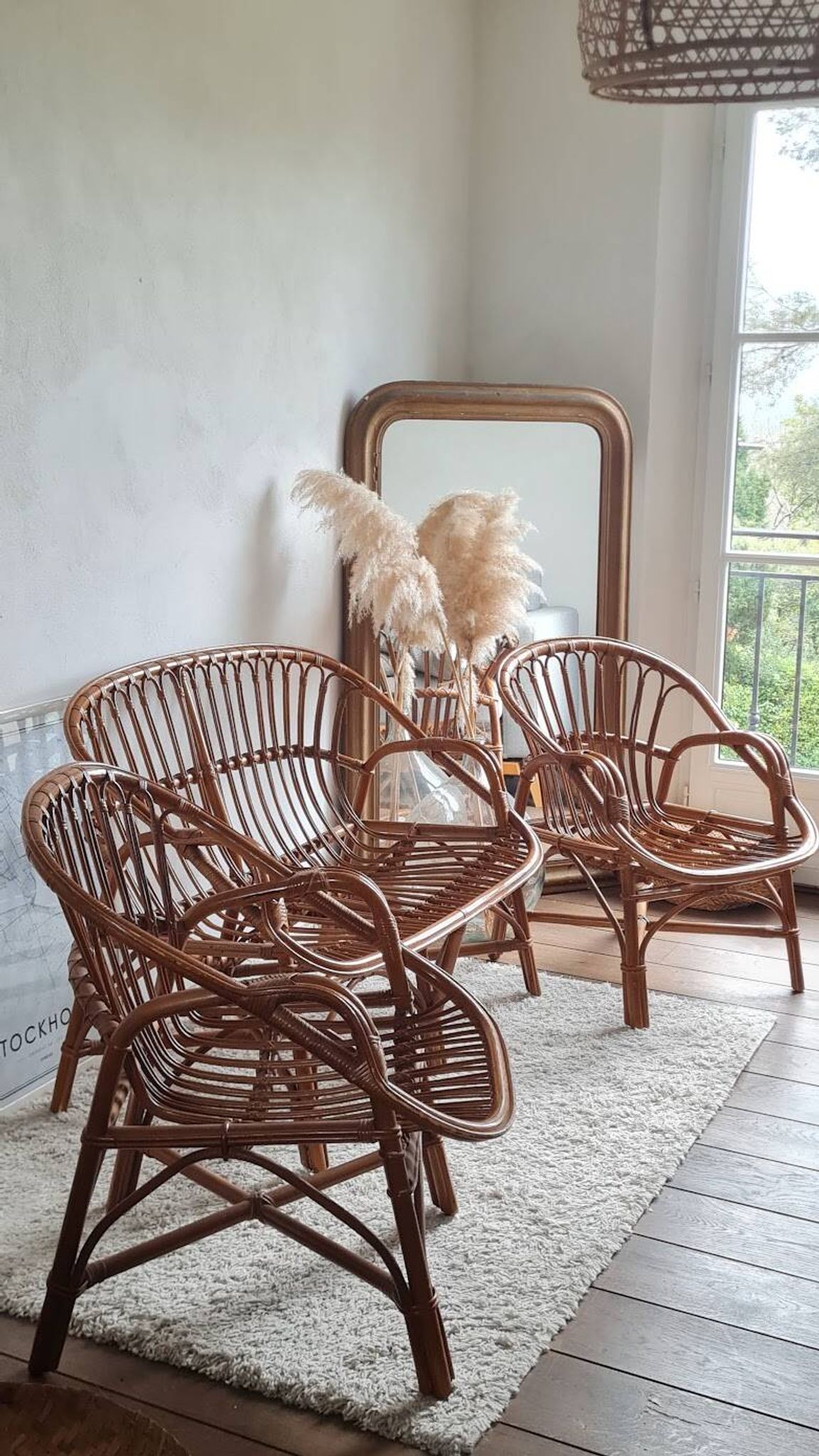 Paire de fauteuils en rotin vintage circa années 70