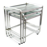 3 tables gigognes en aluminium et verre des années 70