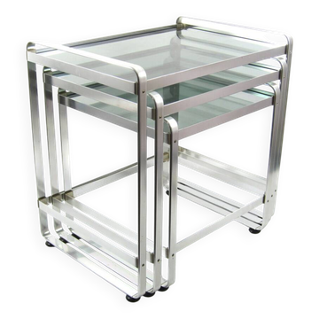 3 Seventies aluminium glass nesting tables