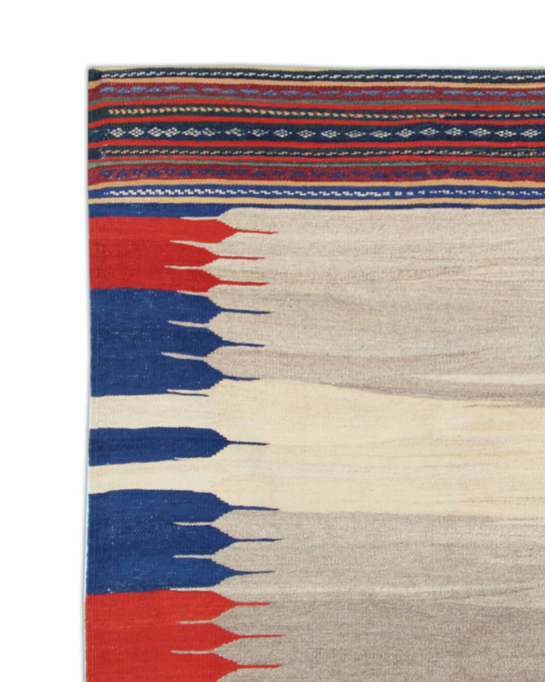 Wool Kilim Rug Earthy Beige, Vibrant Blue & Red 128 x 116 cm