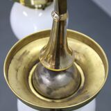 1930s Czechoslovak Art Deco brass chandelier with five opaline glass globes